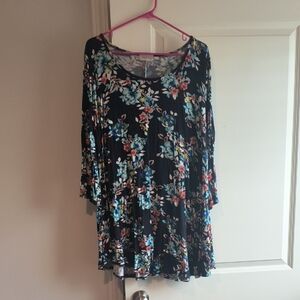 LARA Elegant Black and Blue Long Sleeve Dress